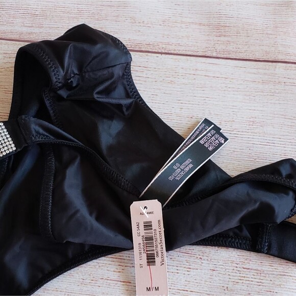 Victoria's Secret "LOVE" Rhinestone Shine Strap Brazilian Panty Black Medium - Picture 6 of 7